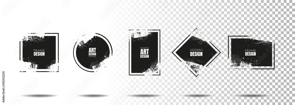 Vector illustration. Set frames in grunge style. Dirty borders collection on white background. Design elements for banner, poster, flyer, invitation, greeting card, social networks, blog post, stories Vector illustration. Set frames in grunge style. Dirty borders collection on white background. Design elements for banner, poster, flyer, invitation, greeting card, social networks, blog post, stories