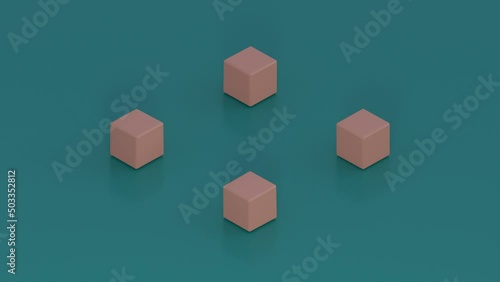 4 cubes rotating on 3d surface seamless loop 4K UHD background