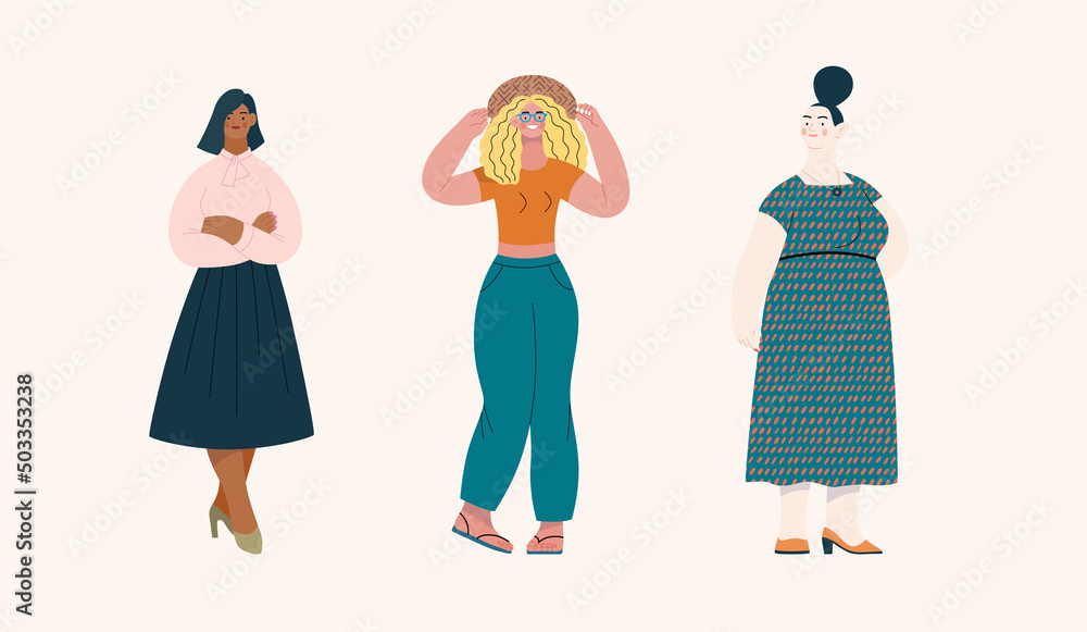 People portrait - Women portratits set -Modern flat vector concept illustration of standing women, user avatars, full-length portraits Illustration on feminism protest, girl power, ethnicity diversity People portrait - Women portratits set -Modern flat vector concept illustration of standing women, user avatars, full-length portraits Illustration on feminism protest, girl power, ethnicity diversity