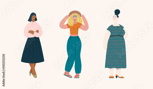 People portrait - Women portratits set -Modern flat vector concept illustration of standing women, user avatars, full-length portraits Illustration on feminism protest, girl power, ethnicity diversity