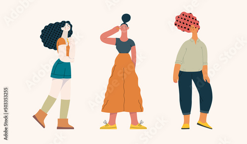 People portrait - Women portratits set -Modern flat vector concept illustration of standing women, user avatars, full-length portraits Illustration on feminism protest, girl power, ethnicity diversity