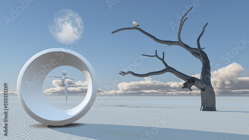 Strange Desert Scene with Dancing figure