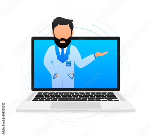 Medical care online doctor. Vector isometric illustration. Healthcare illustration.