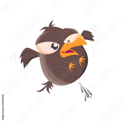 funny illustration of a naughty bird shitting at something