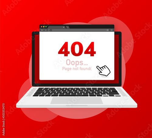 404 error page not found isolated in red background. Vector illustration