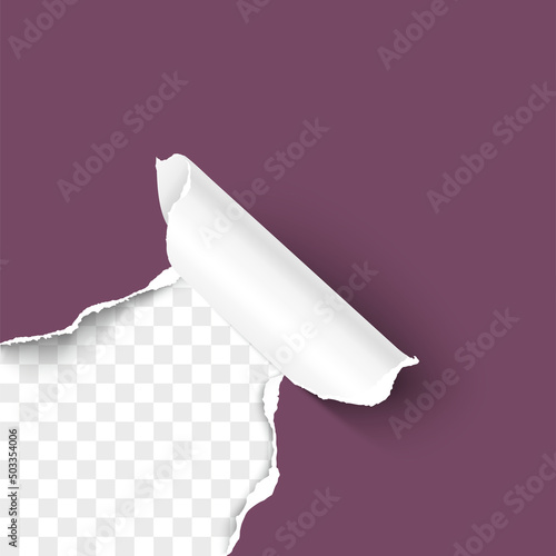 Canvas Paper corner torn hole corner of color paper sheet with paper curl isolated on t