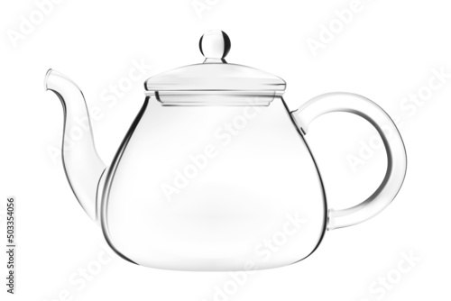Realistic teapot or tea pot. Empty glass teapot
