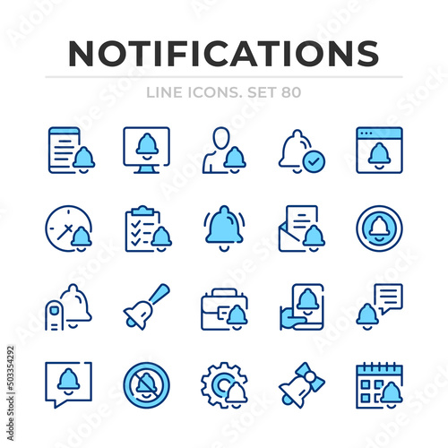 Notification vector line icons set. Thin line design. Outline graphic elements, simple stroke symbols. Notification icons