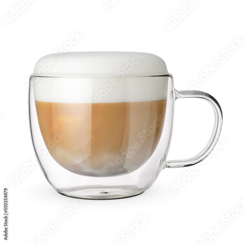 Double wall cup with cappuccino coffee isolated.