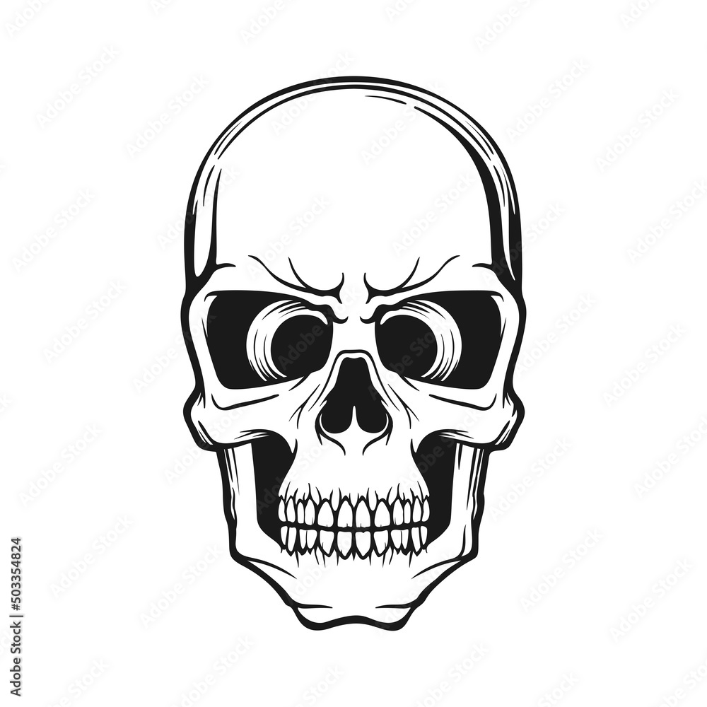Human skull stylized vector monochrome logo Human skull stylized vector monochrome logo