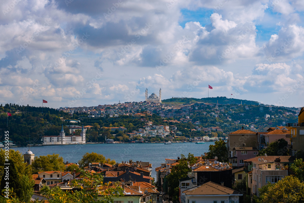 Istanbul view. Camlica Hills and Bosphorus view from Arnavutkoy