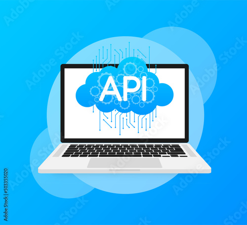 3d api for web design. Flat illustration. Web design isometric concept. Cloud technology.