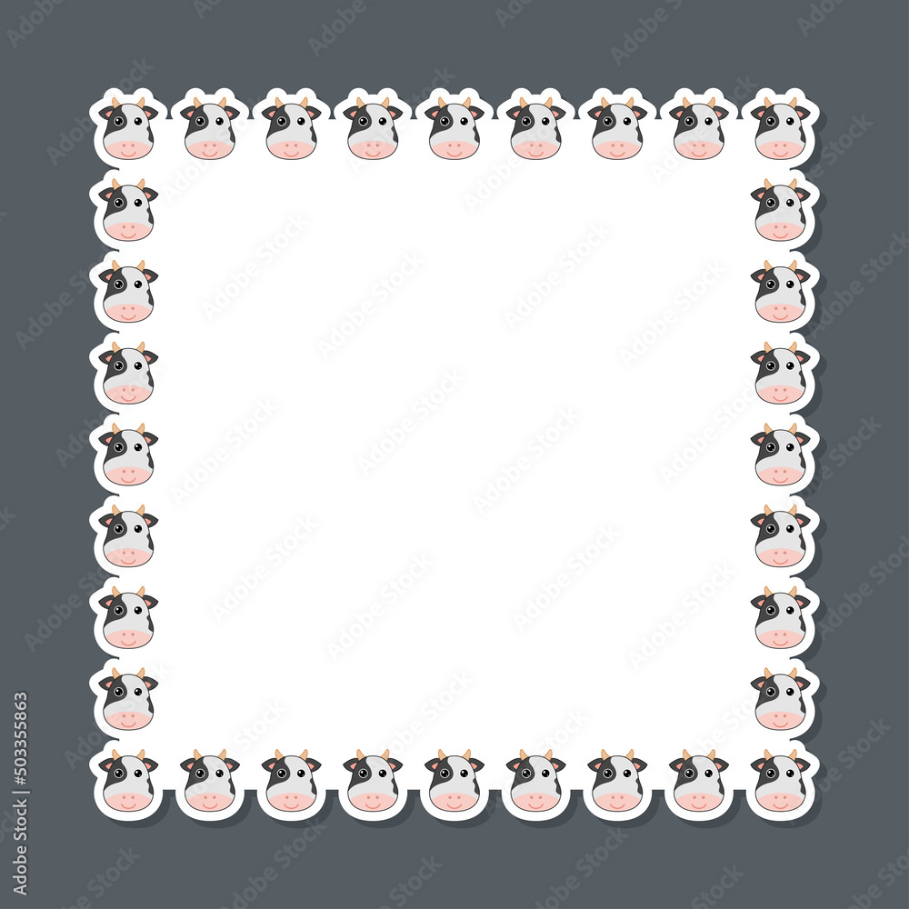 Fototapeta premium Cow with square frame for banner, poster, and greeting card