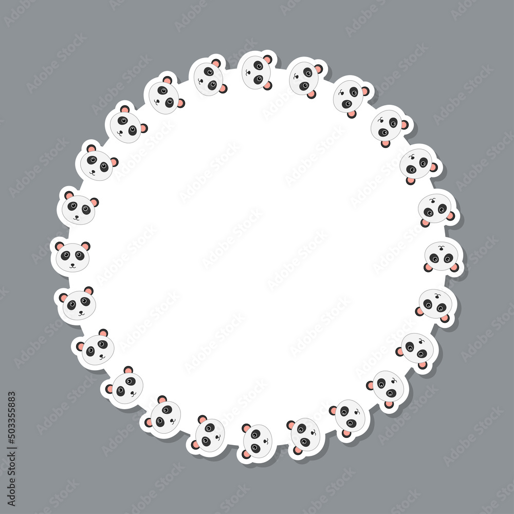 Fototapeta premium Panda with round frame for banner, poster, and greeting card