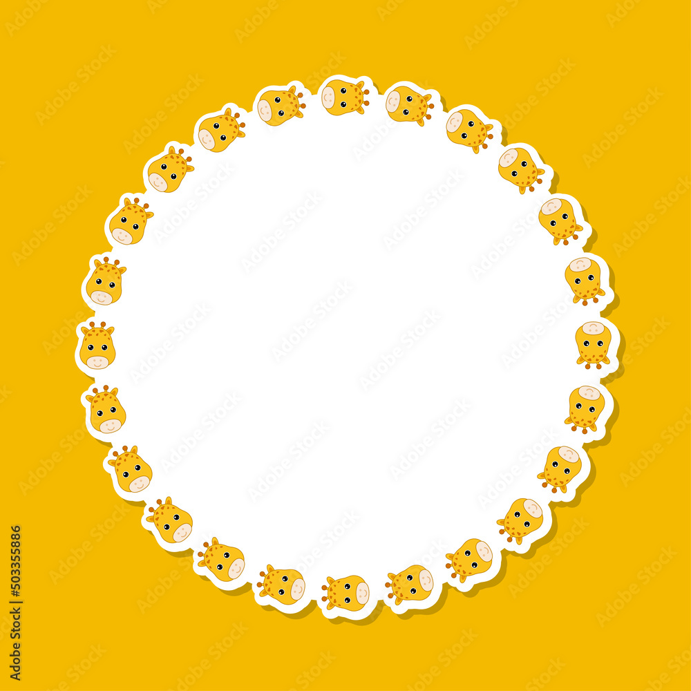 Obraz premium Giraffe with round frame for banner, poster, and greeting card