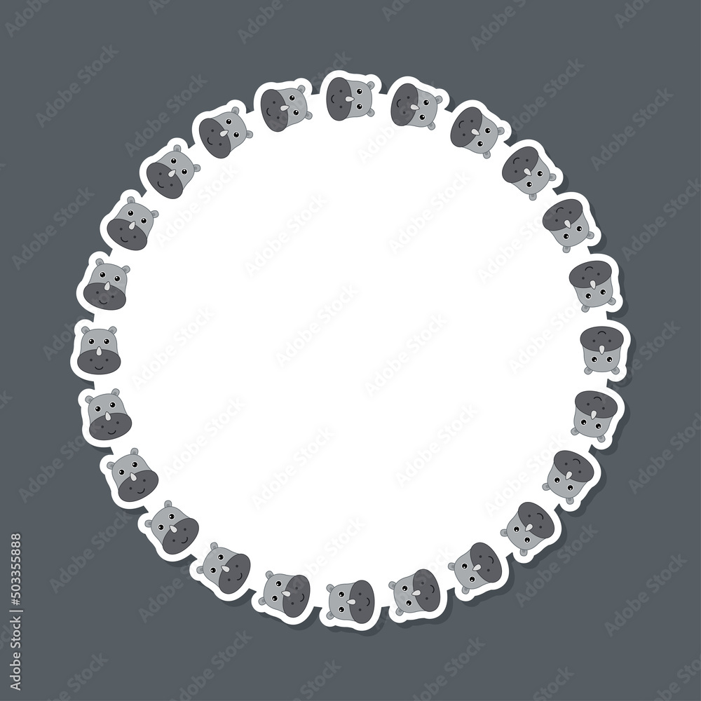Obraz premium Rhinoceros with round frame for banner, poster, and greeting card