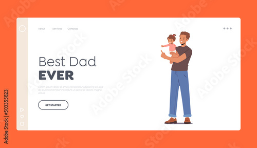 Father on Maternity Leave Landing Page Template. Dad Playing with Child, Family Leisure, Game. Happy Father Character