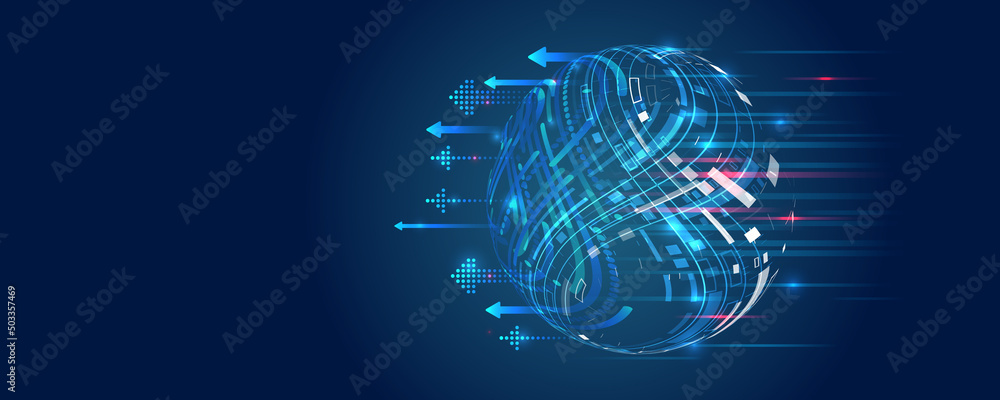 Wide Cyber security internet and networking concept. Hi-tech vector illustration with various technology elements. Abstract global sci fi concept. Digital internet communication on blue background. - obrazy, fototapety, plakaty 