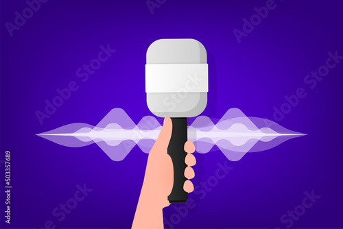Retro illustration microphone for concept design. Vintage icon. Hand drawn vector illustration. Old design