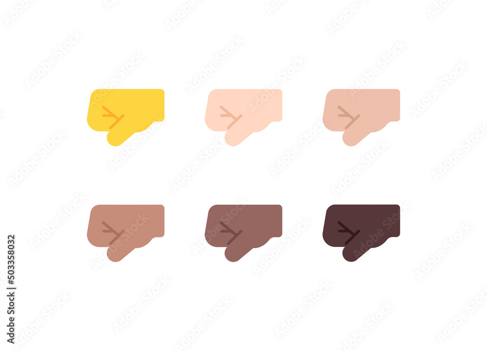 All Skin Tones Left Facing Fist Gesture Emoticon Set. Left Facing Fist Emoji Set