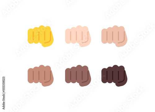 All Skin Tones Oncoming Fist Gesture Emoticon Set. Oncoming Fist Emoji Set