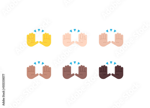 All Skin Tones Raising Hands Gesture Emoticon Set. Raising Hands Emoji Set