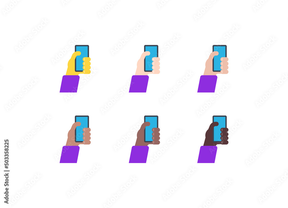 Obraz premium All Skin Tones Selfie Gesture Emoticon Set. Selfie Emoji Set