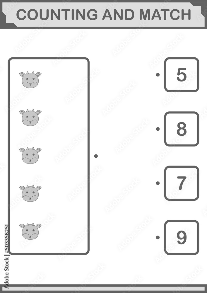 Counting and match Deer face. Worksheet for kids Counting and match Deer face. Worksheet for kids