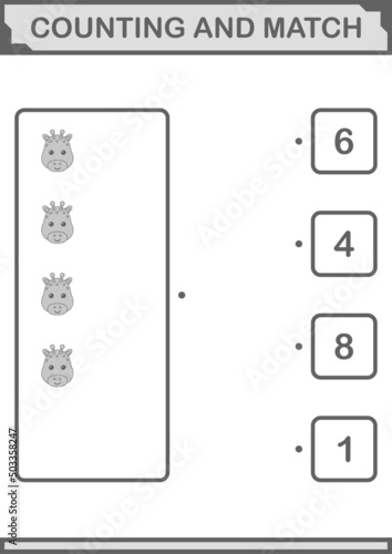 Counting and match Giraffe face. Worksheet for kids