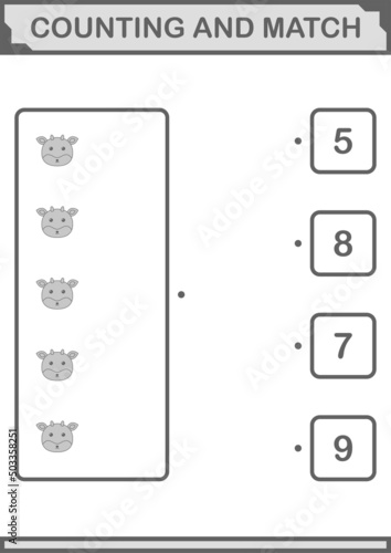 Counting and match Deer face. Worksheet for kids