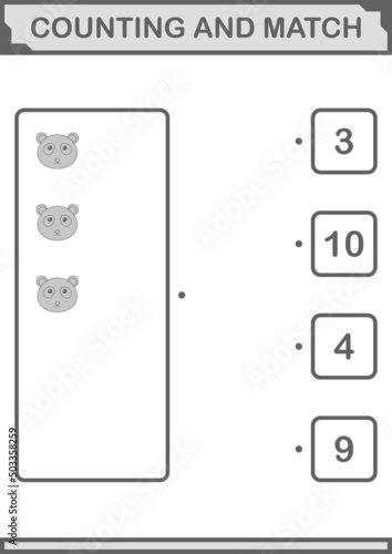 Counting and match Panda face. Worksheet for kids