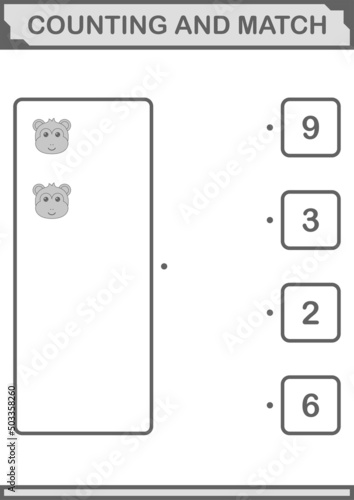Counting and match Monkey face. Worksheet for kids
