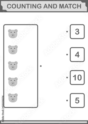 Counting and match Bear face. Worksheet for kids