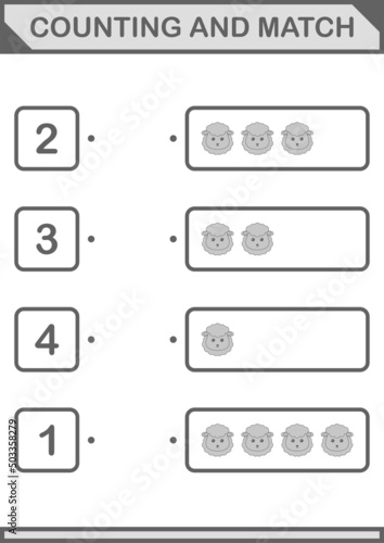 Counting and match Sheep face. Worksheet for kids