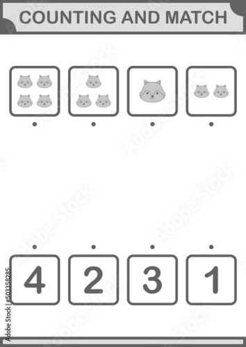 Counting and match Fox face. Worksheet for kids