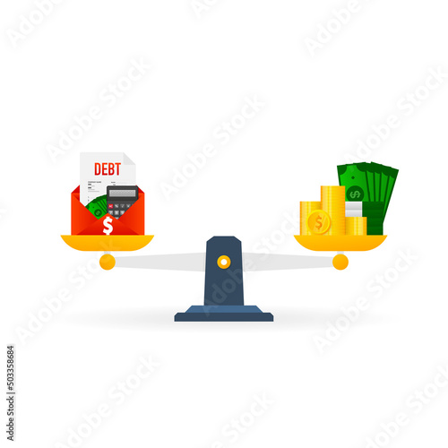 Debt vs money. Business concept. Business vector icon. Vector illustration