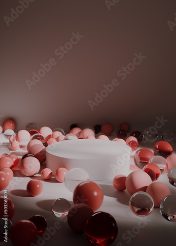 Slika na platnu 3D background for product presentation and branding with rose color marbles and concrete podium