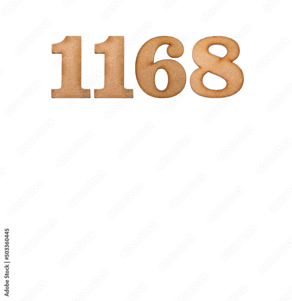 Number 1168 in wood, isolated on white background Number 1168 in wood, isolated on white background