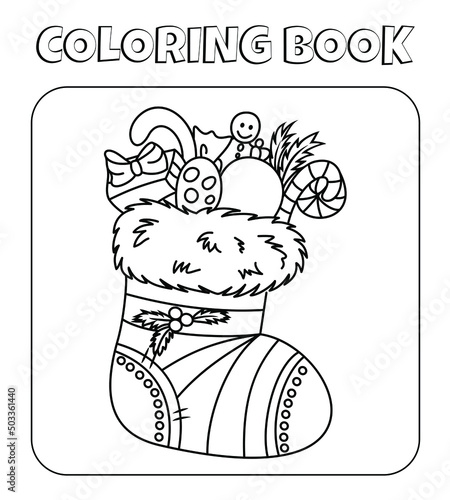 Christmas sock with sweets coloring page