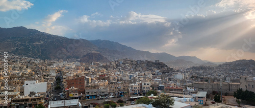 Sunset over the Yemeni city of Taiz #503361451