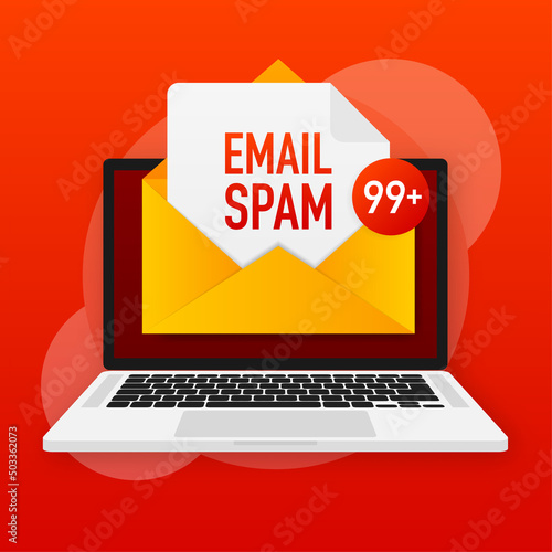 Cartoon icon with email spam. Data protection. Alert message
