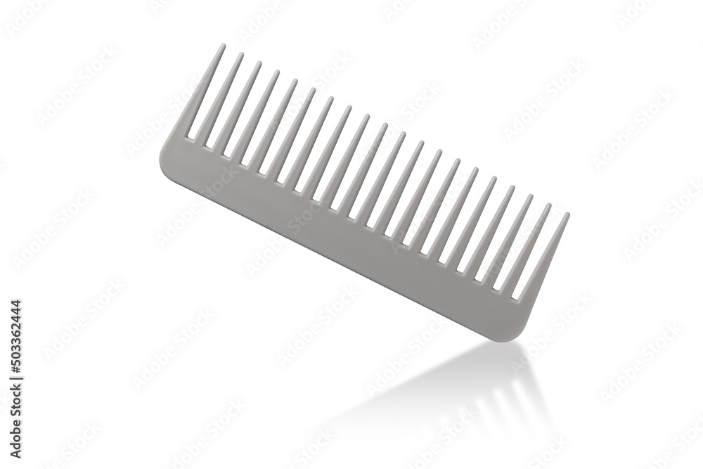 Gray and beige hair comb isolated on white background with reflection