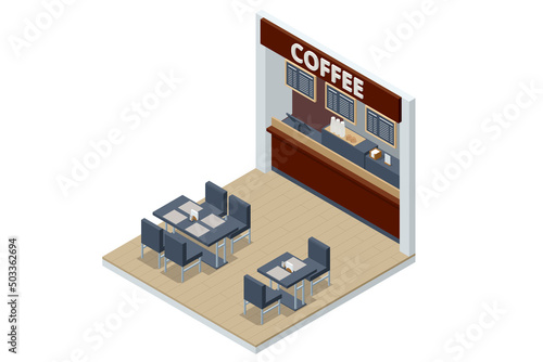 Isometric Food Court Coffee, Restaurant Interior, Catering, Shopping Mall, Black Coffee, Cappuccino, Latte, Espresso, Macchiatto, Mocha