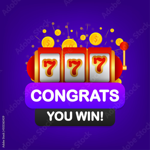 Flat banner with 777 jackpot for concept design. 777 big win concept. Isolated vector illustration