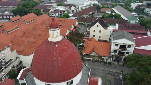 Semarang, Indonesia, April 29th, 2022 : Aerial View Gereja Blenduk (Blenduk Church) in Kota Lama Semarang, is oldest christian church in central java, Indonesia.
 photo