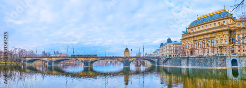 Panorama of Prague from Slavonic Island, Czech Republic photo