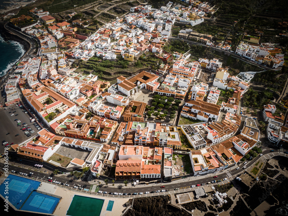A small town on an ocean shore. Travel tourism concept, vacation on Tenerife.