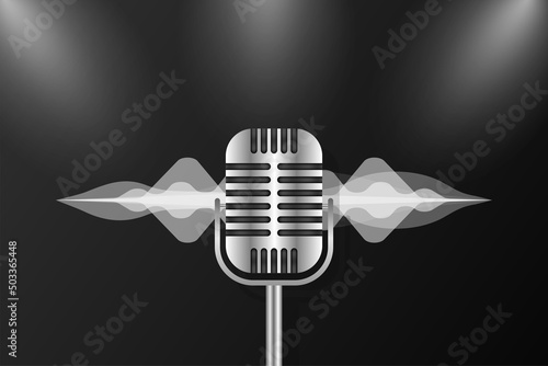 Retro illustration microphone for concept design. Vintage icon. Hand drawn vector illustration. Old design