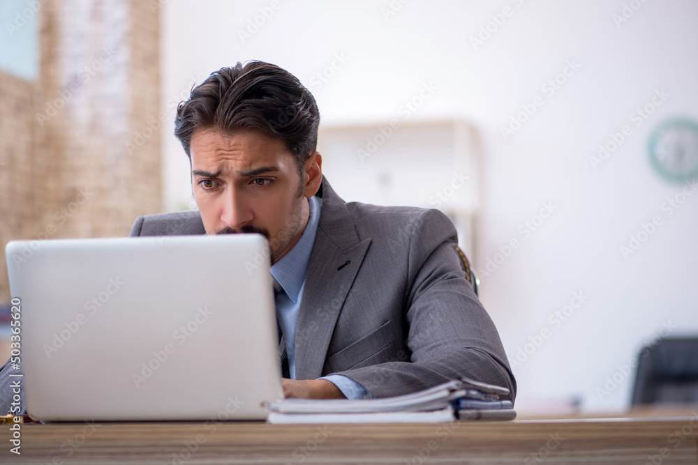 Young male employee working in the office Young male employee working in the office