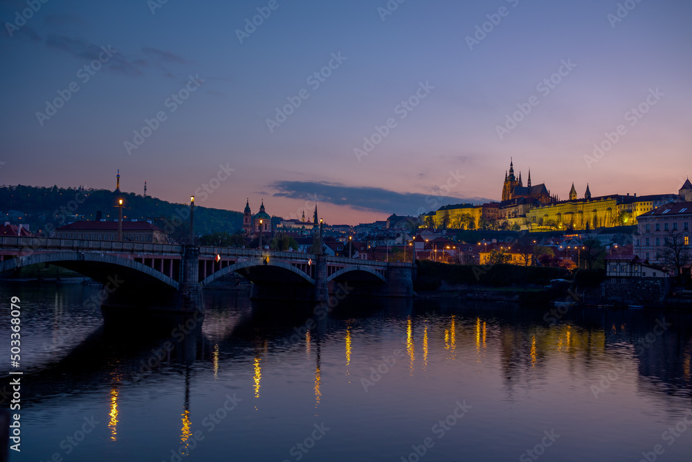 landscape with Vltava river and St. Vitus Cathedral